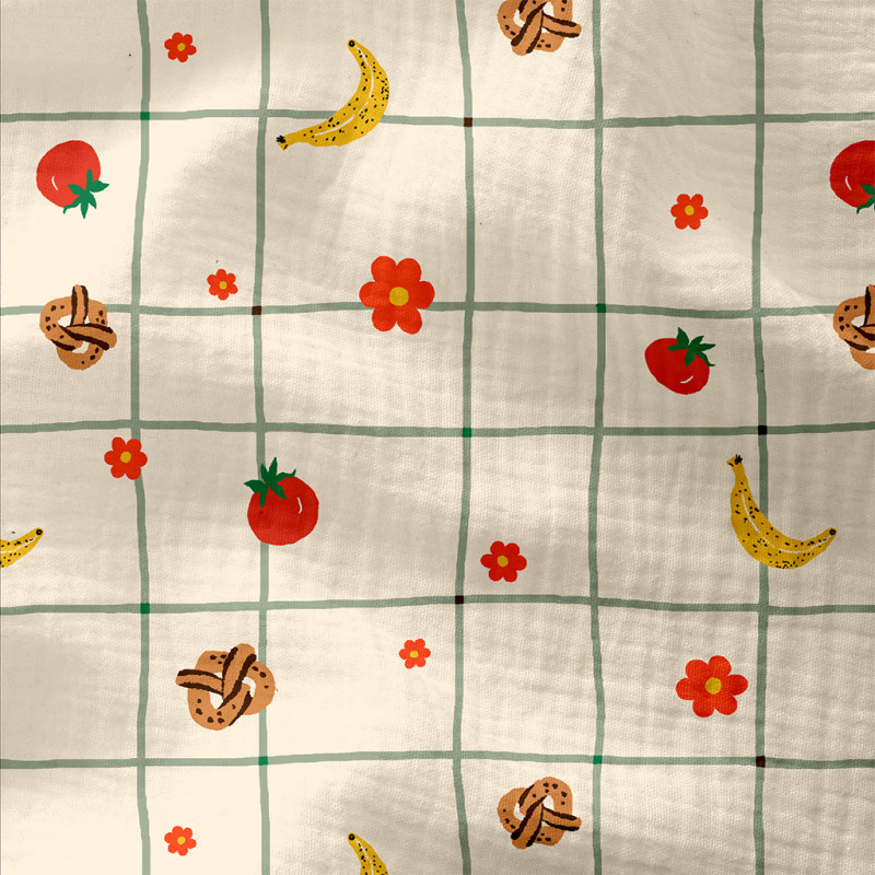 Printed Double Gauze NINETTE3 Ecru / Red